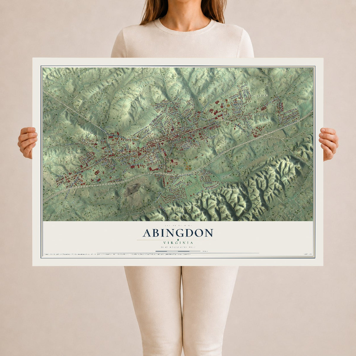 Map of Abingdon, Virginia, 24 x 36 inch unframed archival matte print