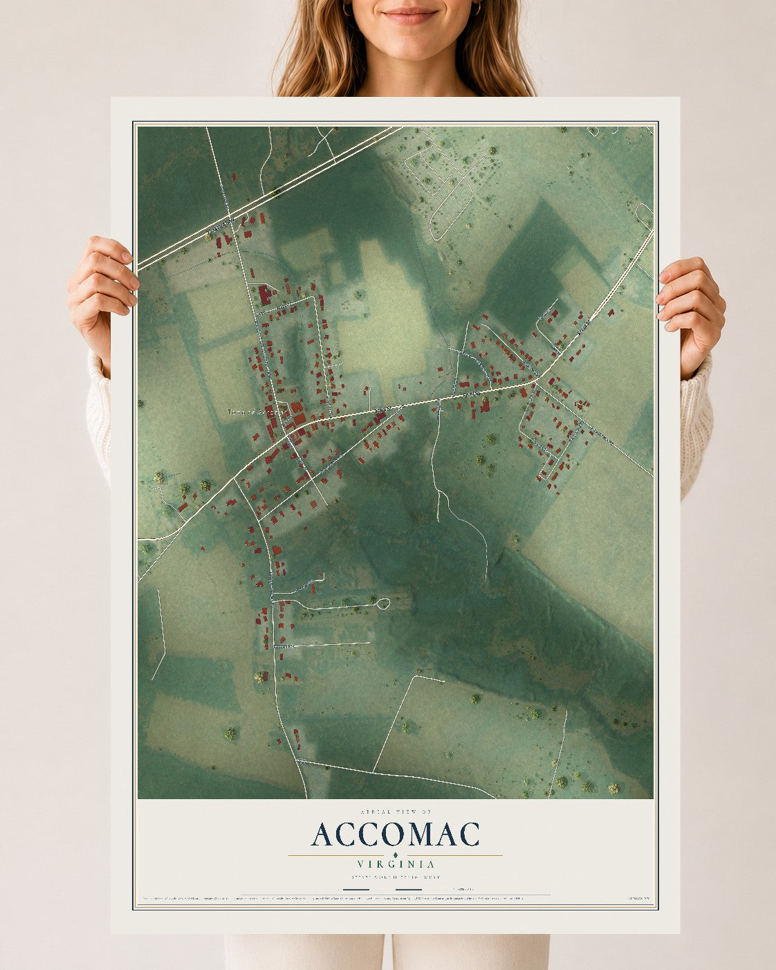 Map of Accomac, Virginia, 24 x 36 inch unframed archival matte print