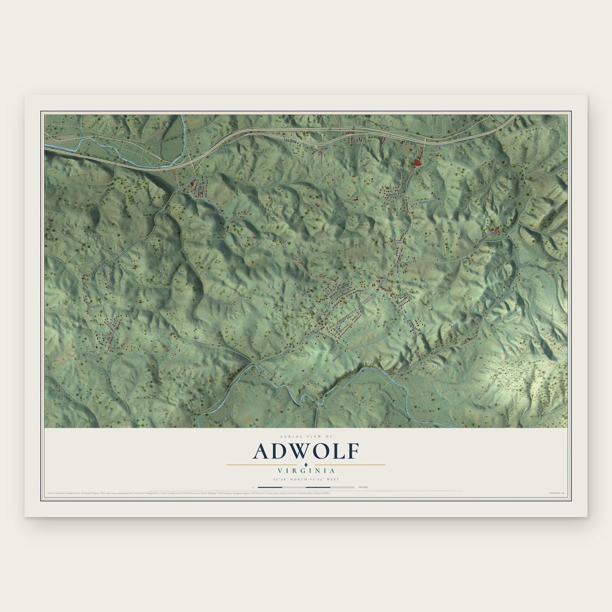 Adwolf, Virginia map print, the full design