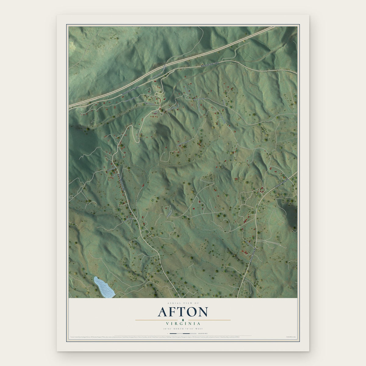 Afton, Virginia map print, the full design