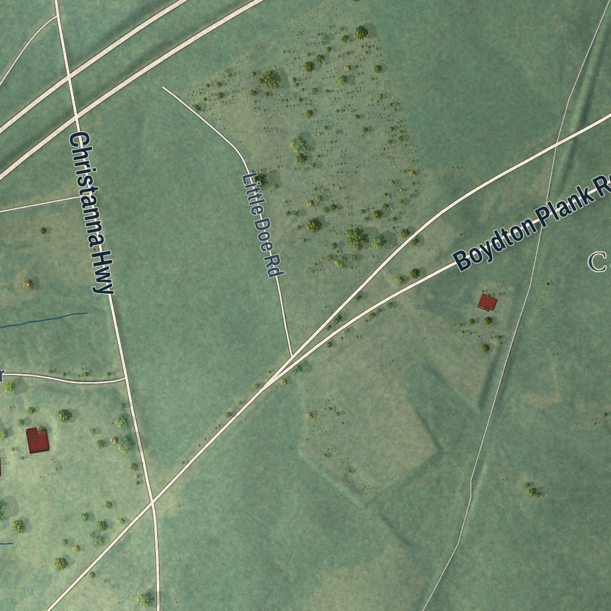 Second close-up of the map of Alberta, Virginia print showing more streets and buildings