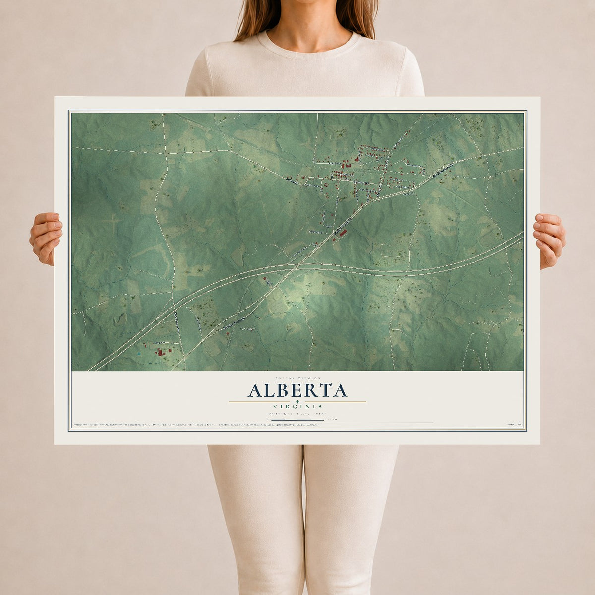 Map of Alberta, Virginia, 24 x 36 inch unframed archival matte print