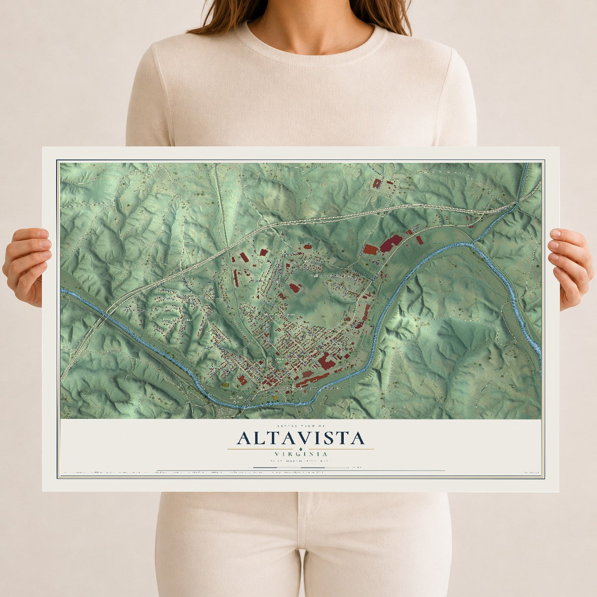 Map of Altavista, Virginia, 12 x 18 inch unframed archival matte print