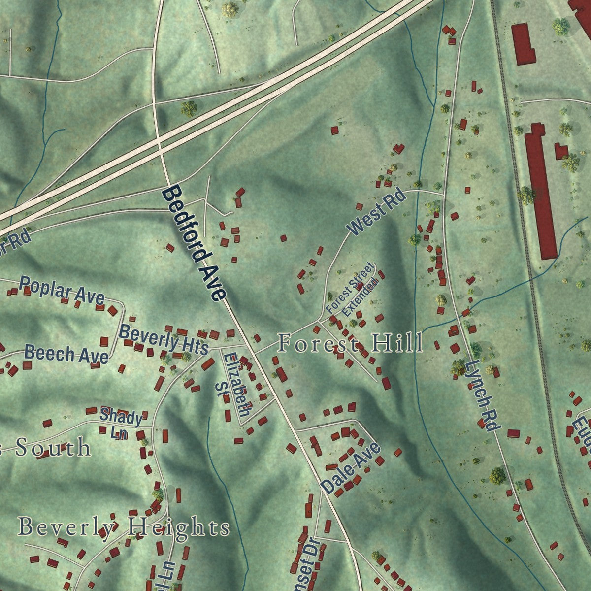 Second close-up of the map of Altavista, Virginia print showing more streets and buildings