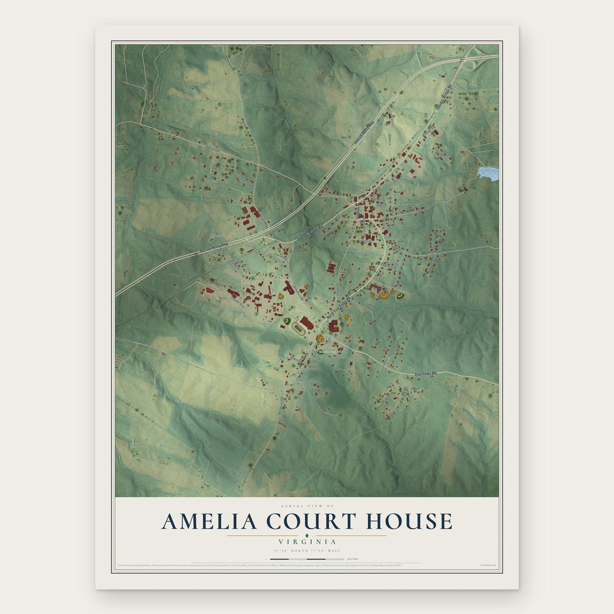 Amelia Court House, Virginia map print, the full design