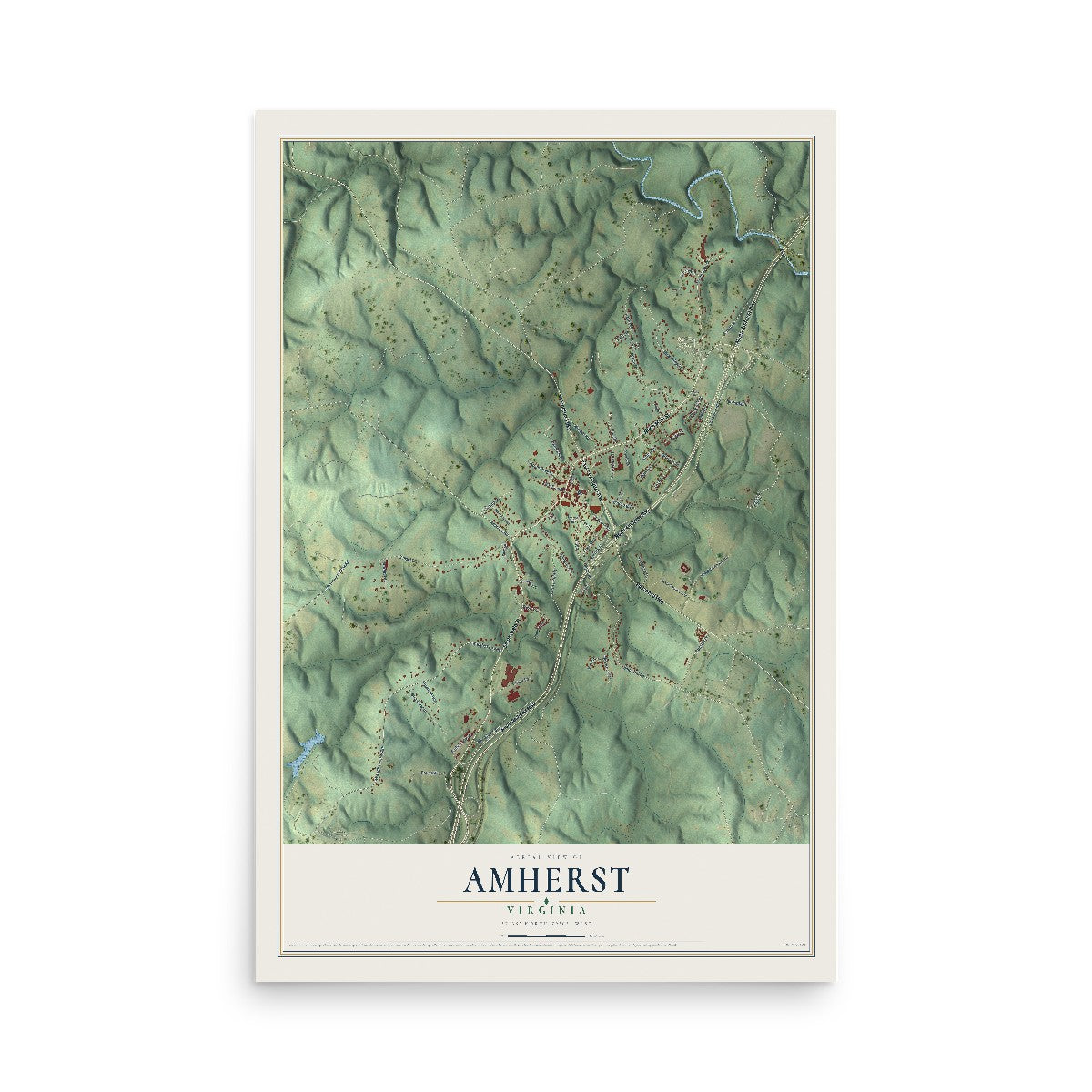 Map of Amherst, Virginia, 12 x 18 inch unframed archival matte print