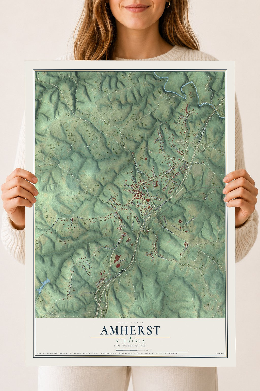 Map of Amherst, Virginia, 18 x 24 inch unframed archival matte print
