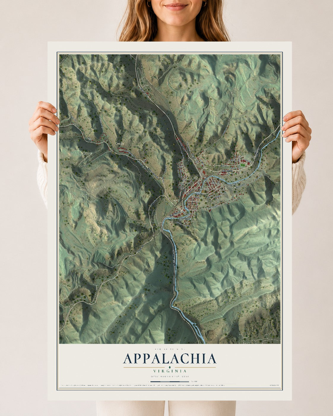 Map of Appalachia, Virginia, 24 x 36 inch unframed archival matte print