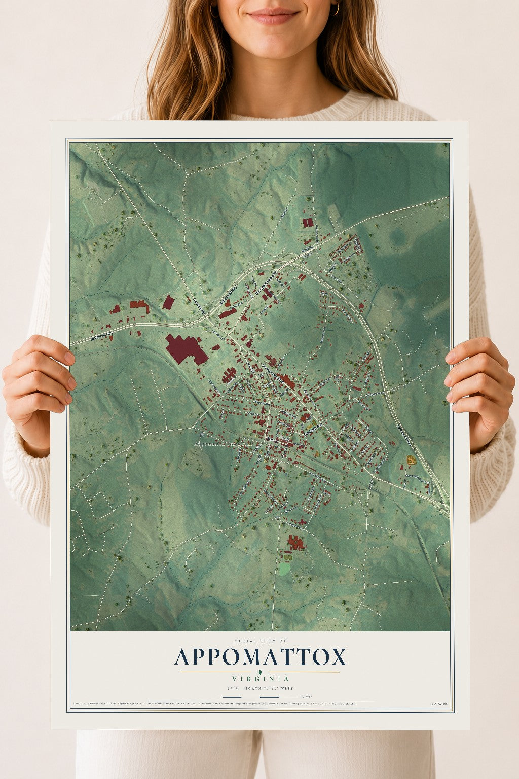 Map of Appomattox, Virginia, 18 x 24 inch unframed archival matte print