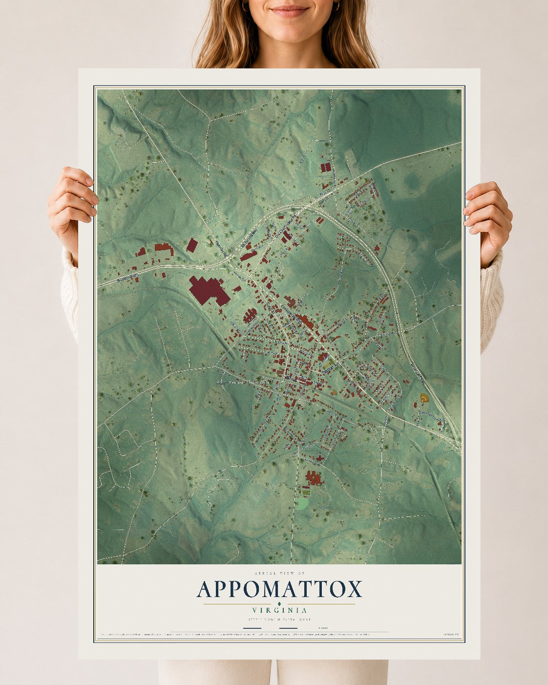 Map of Appomattox, Virginia, 24 x 36 inch unframed archival matte print