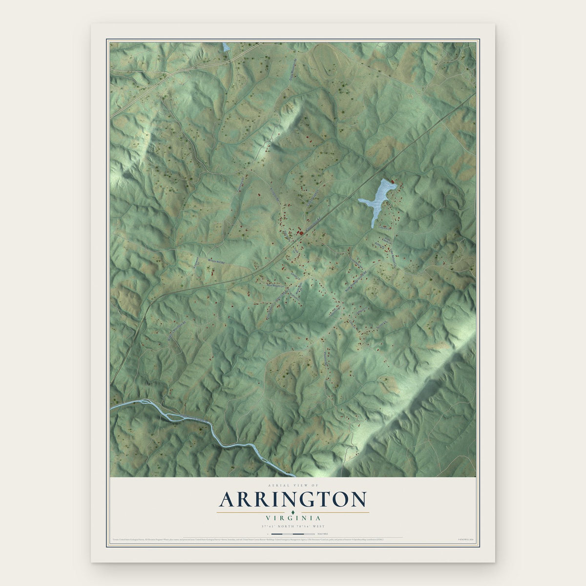 Arrington, Virginia map print, the full design