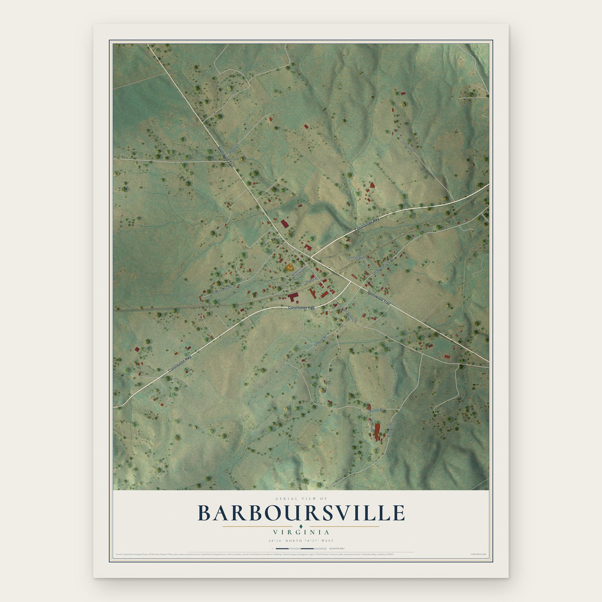 Barboursville, Virginia map print, the full design