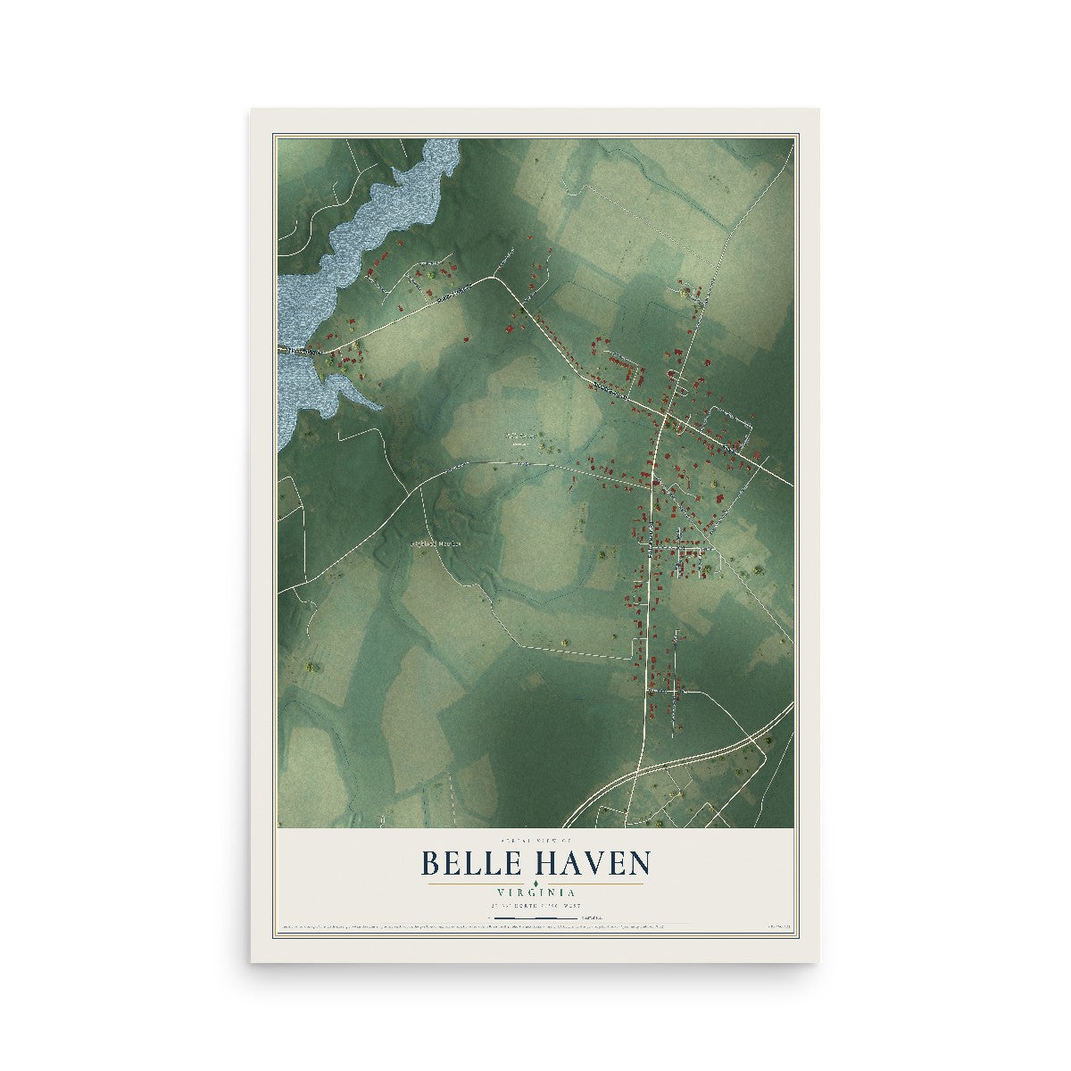 Map of Belle Haven, Virginia, 12 x 18 inch unframed archival matte print