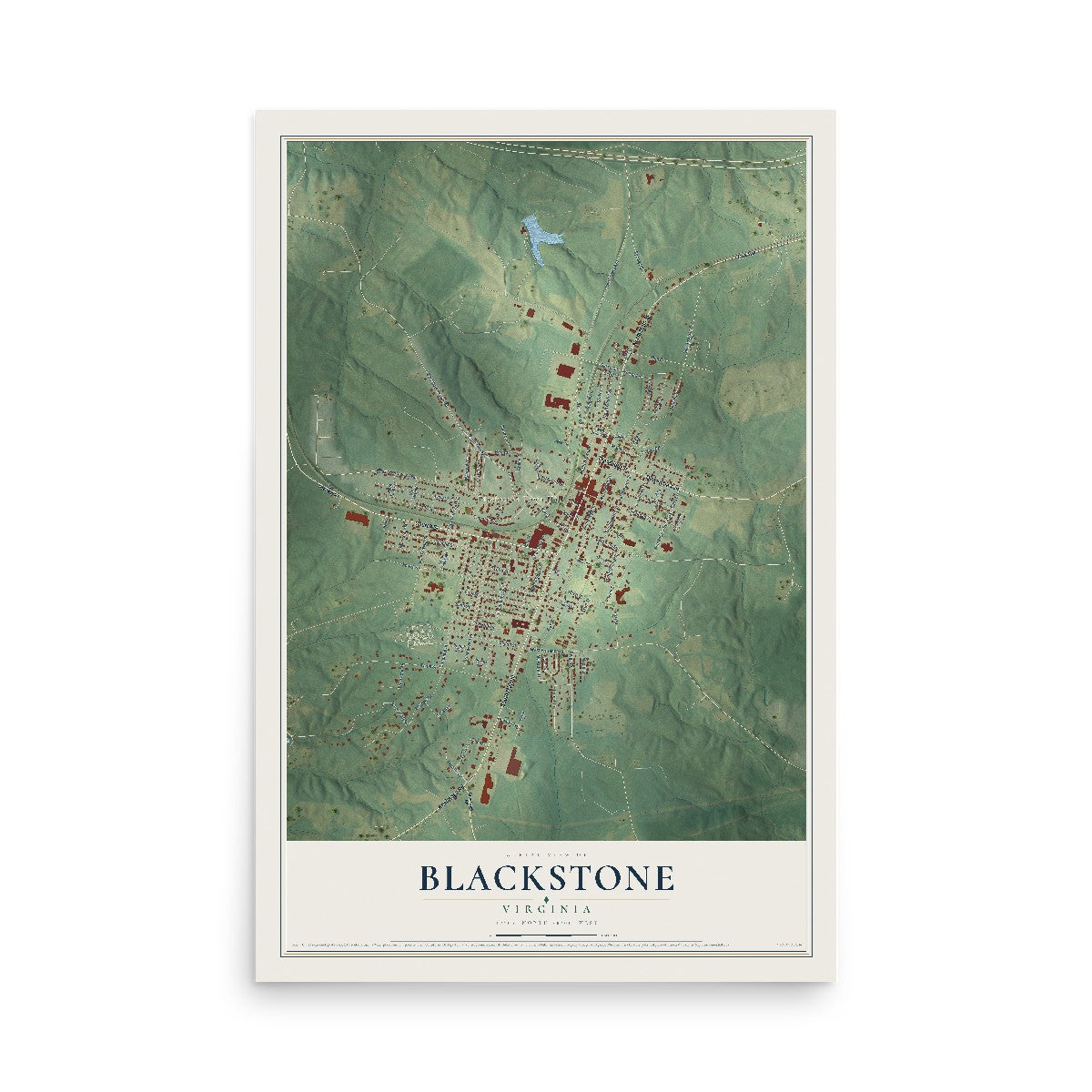 Map of Blackstone, Virginia, 12 x 18 inch unframed archival matte print