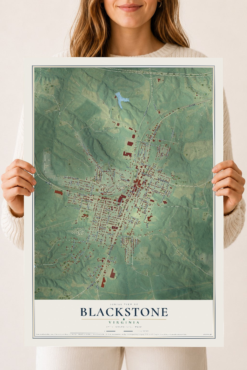 Map of Blackstone, Virginia, 18 x 24 inch unframed archival matte print