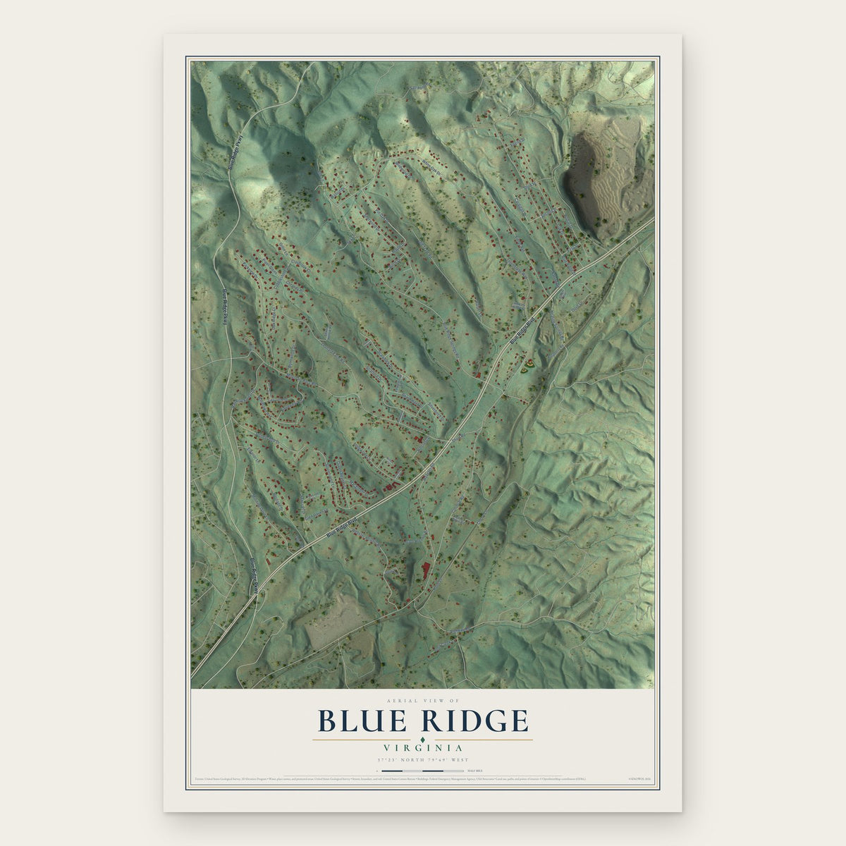 Blue Ridge, Virginia map print, the full design