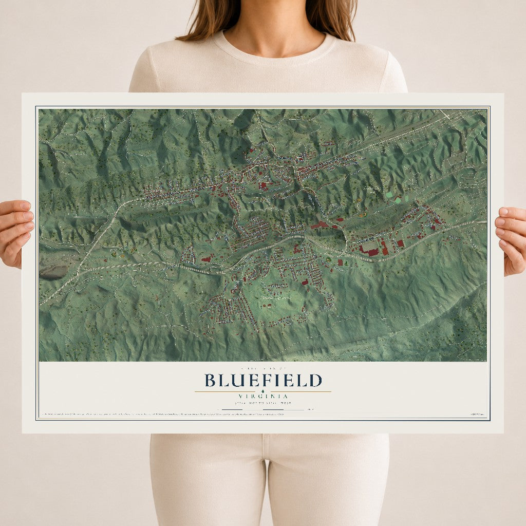 Map of Bluefield, Virginia, 18 x 24 inch unframed archival matte print