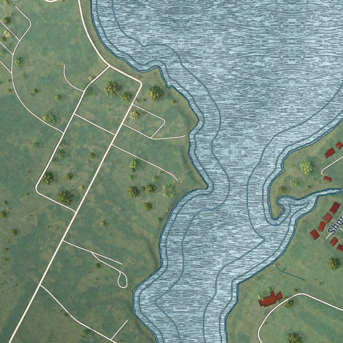 Close-up of the map of Bobtown, Virginia print showing street and building detail