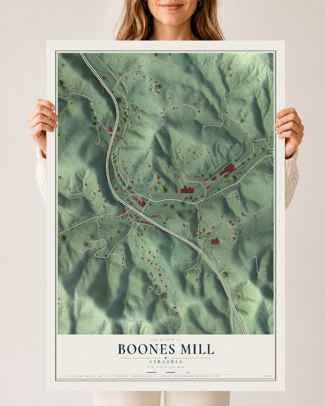 Map of Boones Mill, Virginia, 24 x 36 inch unframed archival matte print
