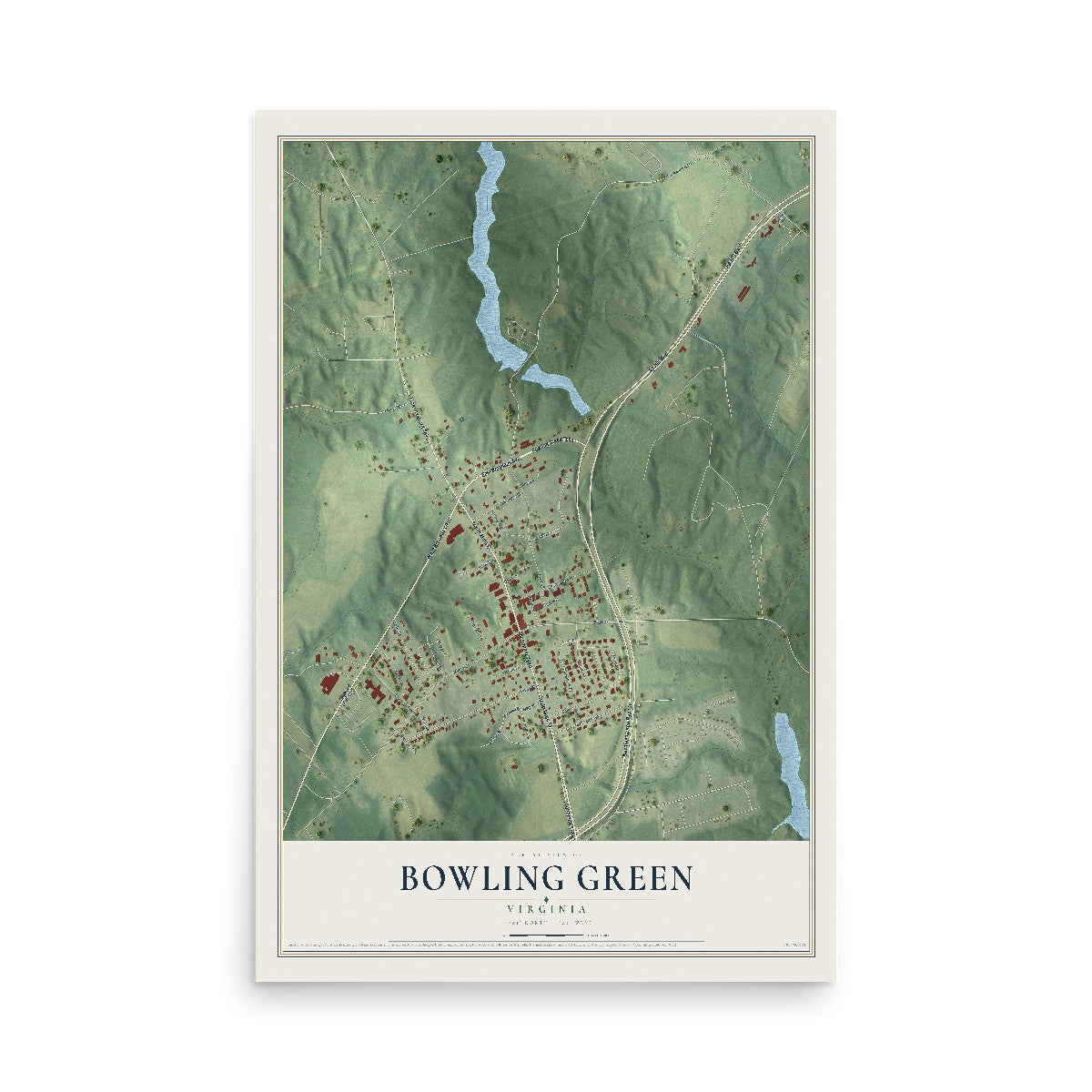 Map of Bowling Green, Virginia, 12 x 18 inch unframed archival matte print