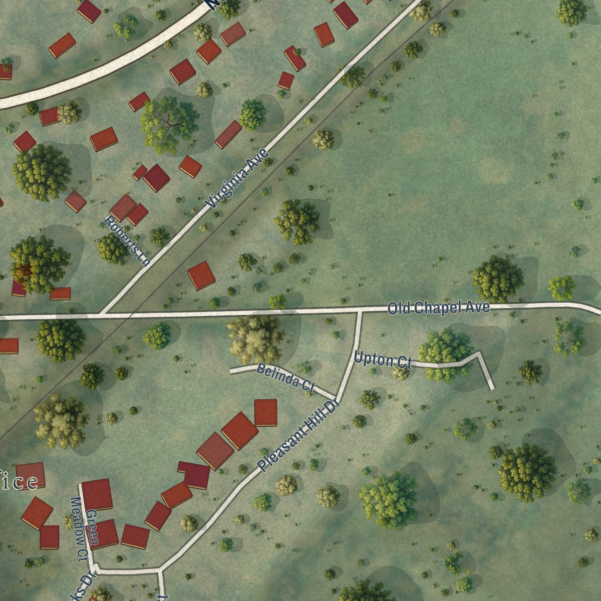 Second close-up of the map of Boyce, Virginia print showing more streets and buildings