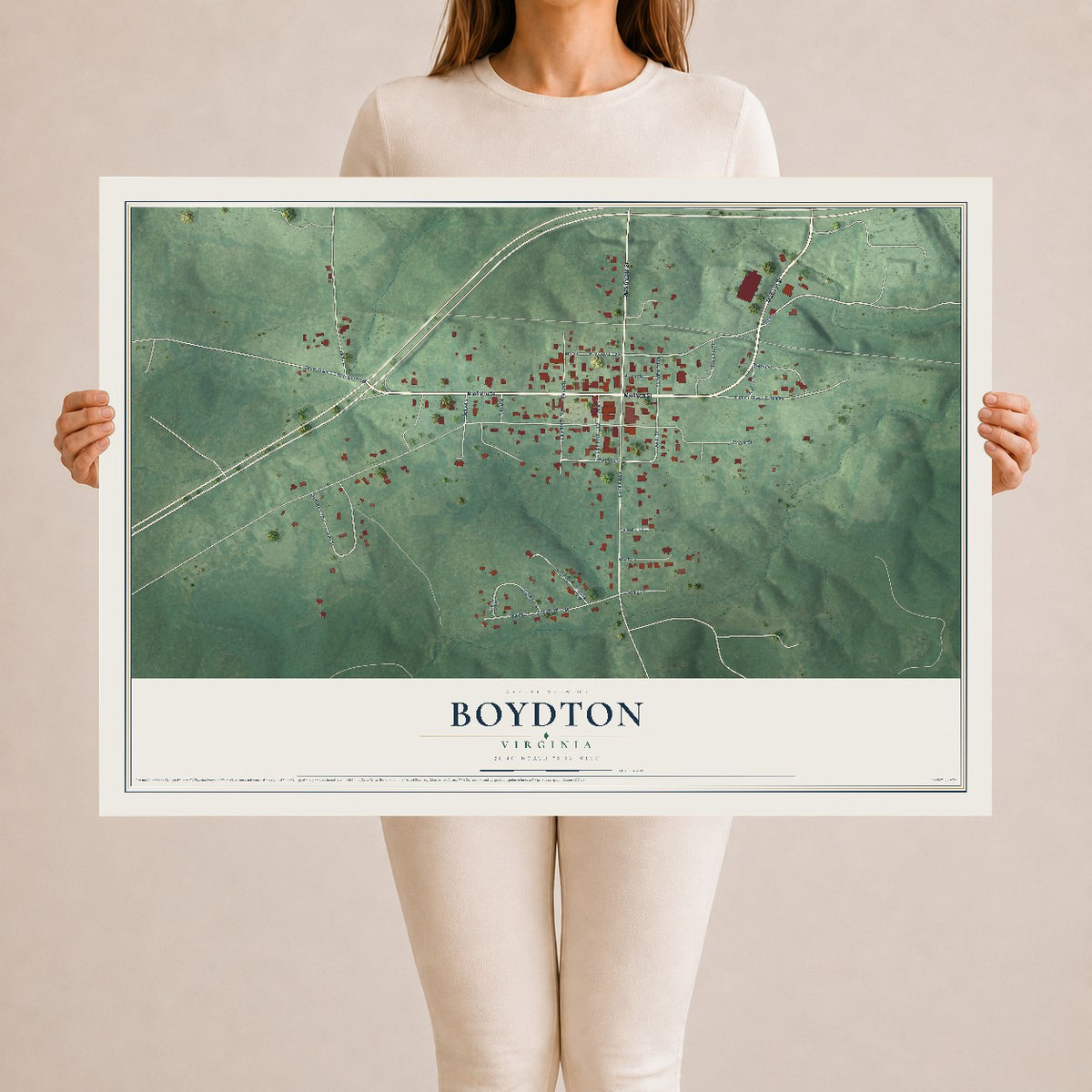 Map of Boydton, Virginia, 24 x 36 inch unframed archival matte print