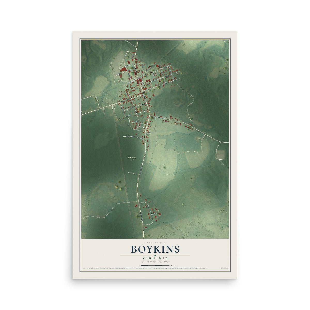 Map of Boykins, Virginia, 12 x 18 inch unframed archival matte print