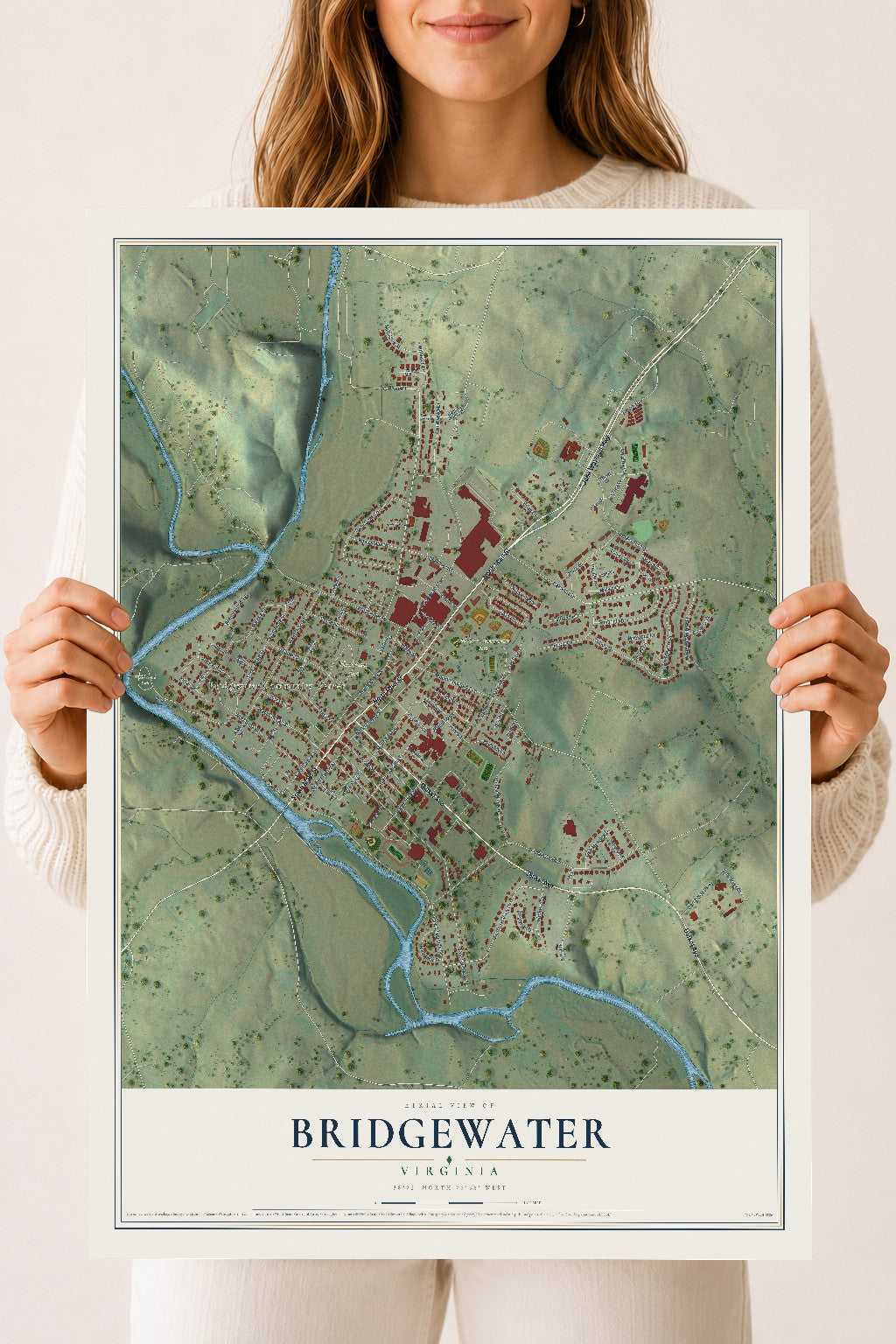 Map of Bridgewater, Virginia, 18 x 24 inch unframed archival matte print