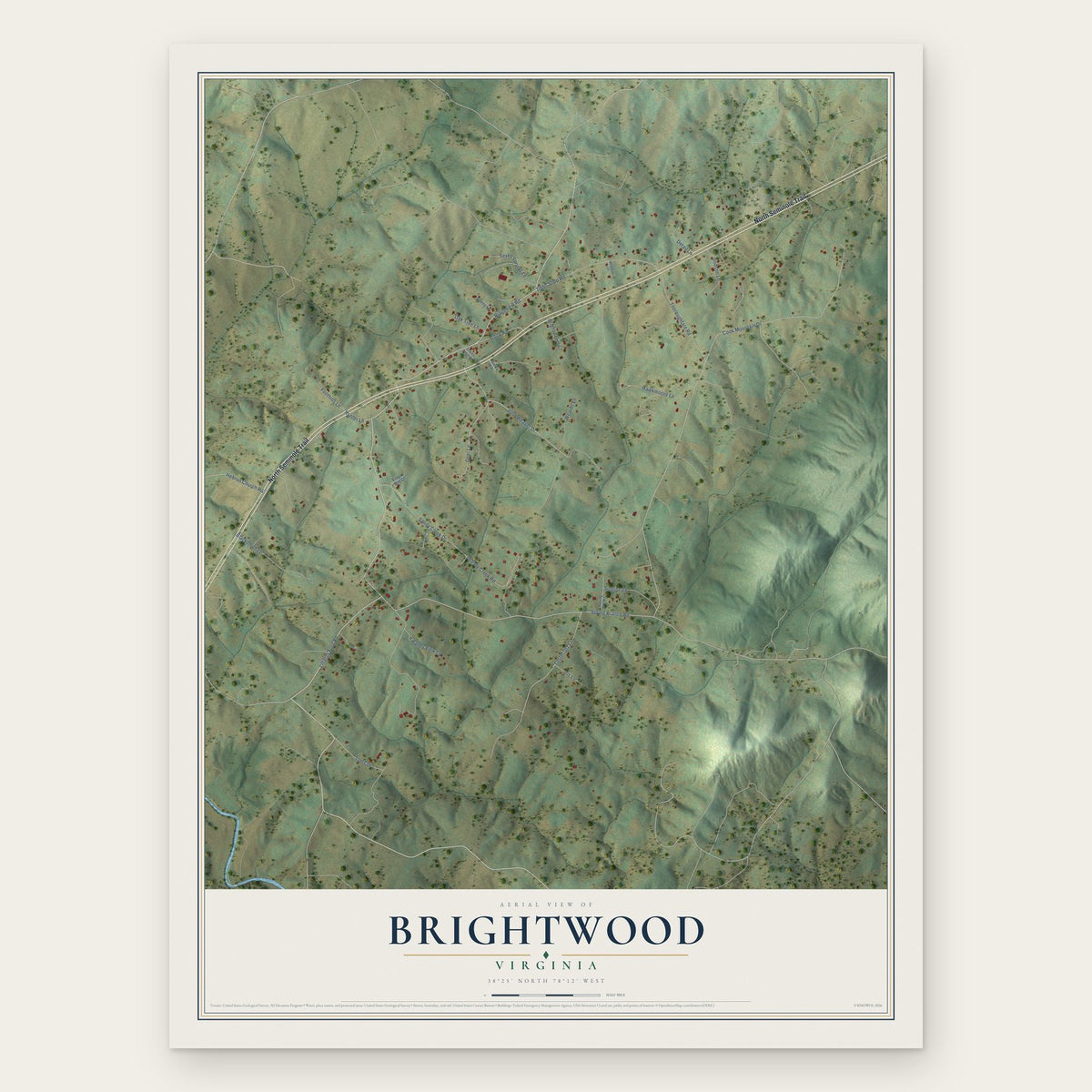 Brightwood, Virginia map print, the full design