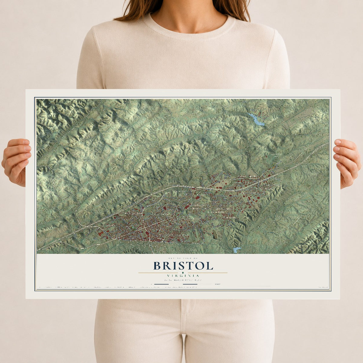 Map of Bristol, Virginia, 12 x 18 inch unframed archival matte print