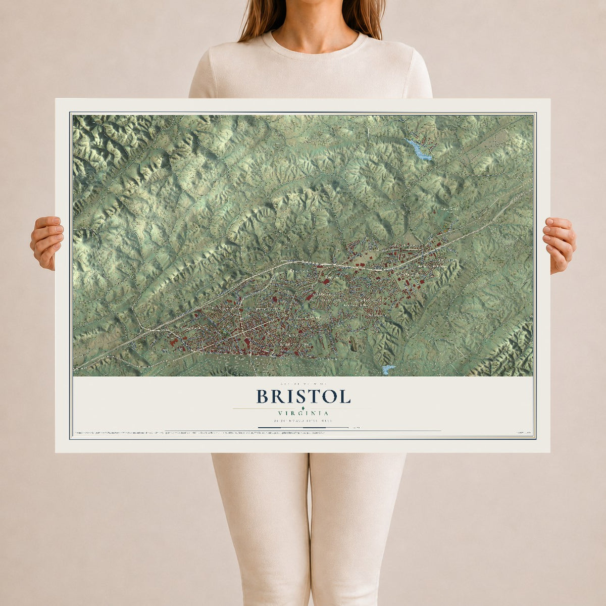 Map of Bristol, Virginia, 24 x 36 inch unframed archival matte print