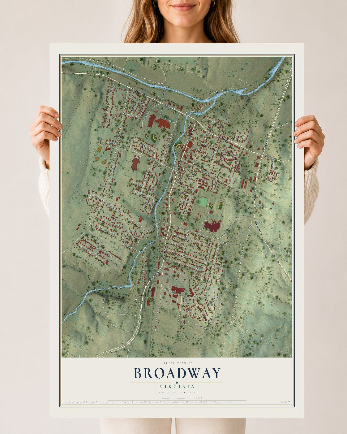 Map of Broadway, Virginia, 24 x 36 inch unframed archival matte print
