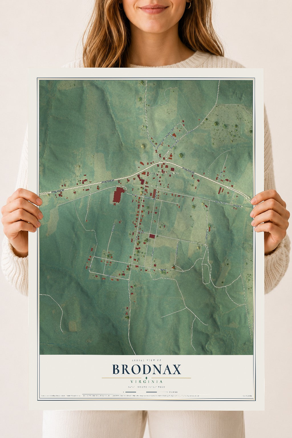 Map of Brodnax, Virginia, 18 x 24 inch unframed archival matte print