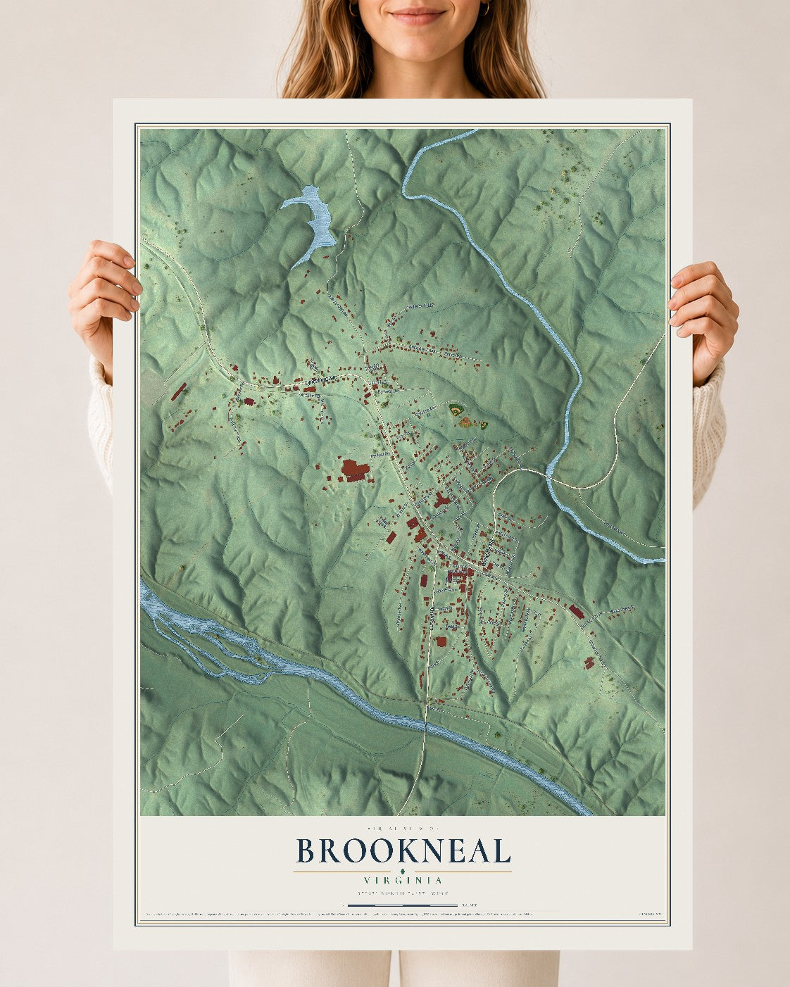Map of Brookneal, Virginia, 24 x 36 inch unframed archival matte print