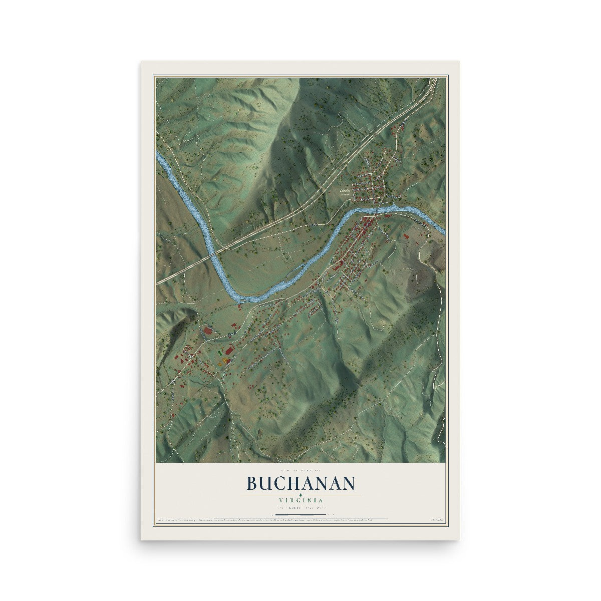 Map of Buchanan, Virginia, 12 x 18 inch unframed archival matte print