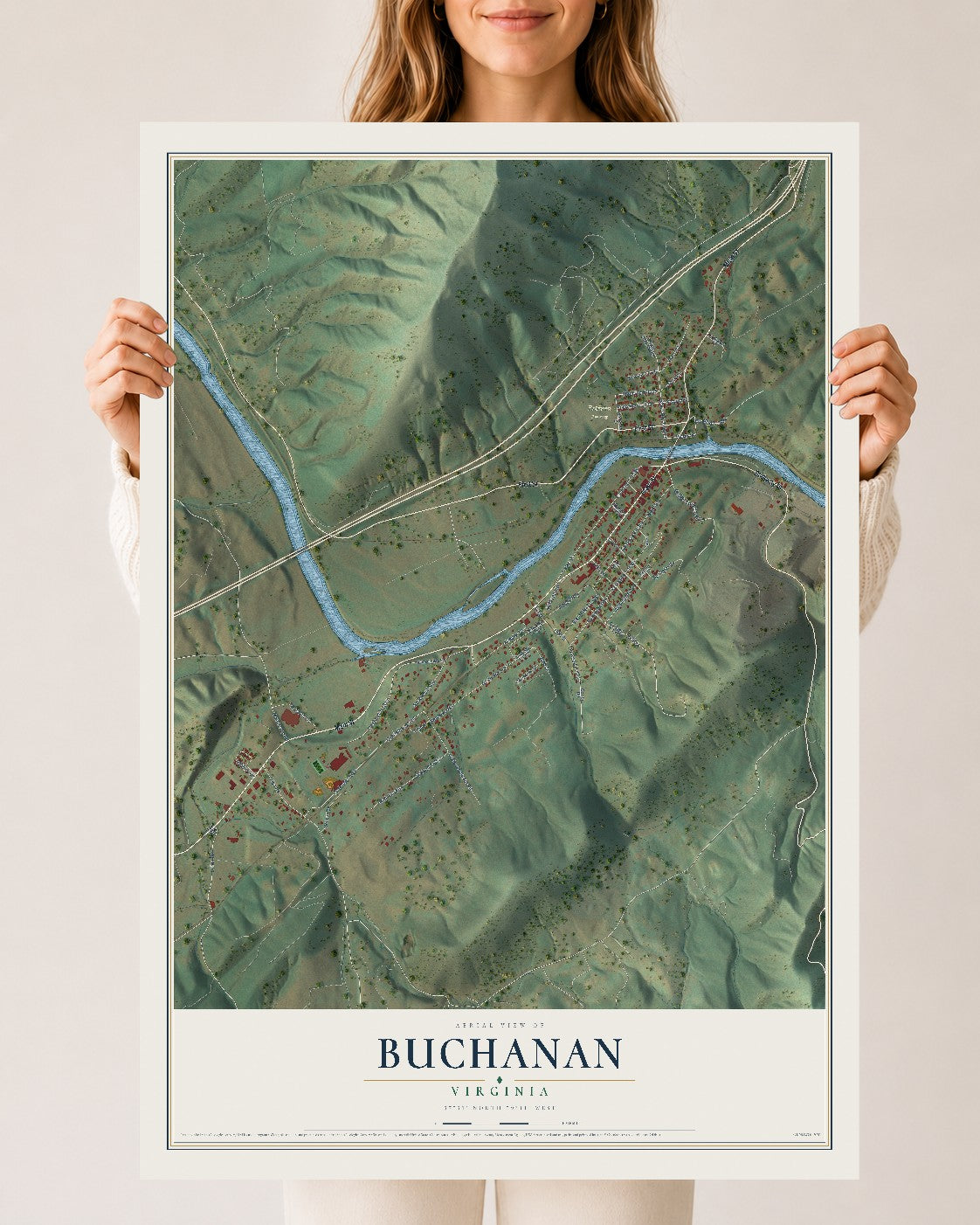 Map of Buchanan, Virginia, 24 x 36 inch unframed archival matte print