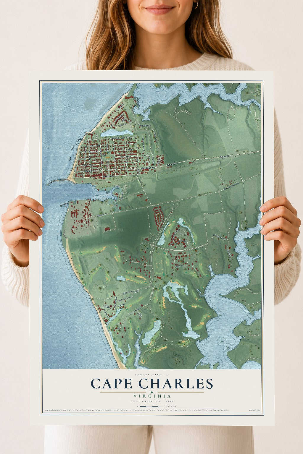 Map of Cape Charles, Virginia, 18 x 24 inch unframed archival matte print