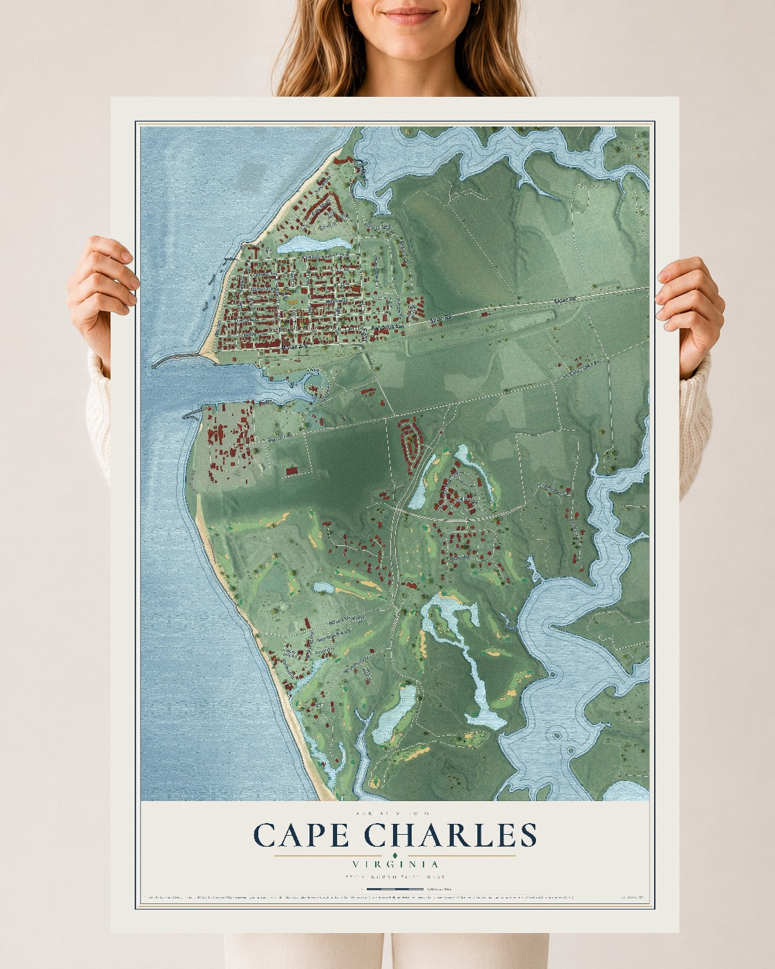 Map of Cape Charles, Virginia, 24 x 36 inch unframed archival matte print
