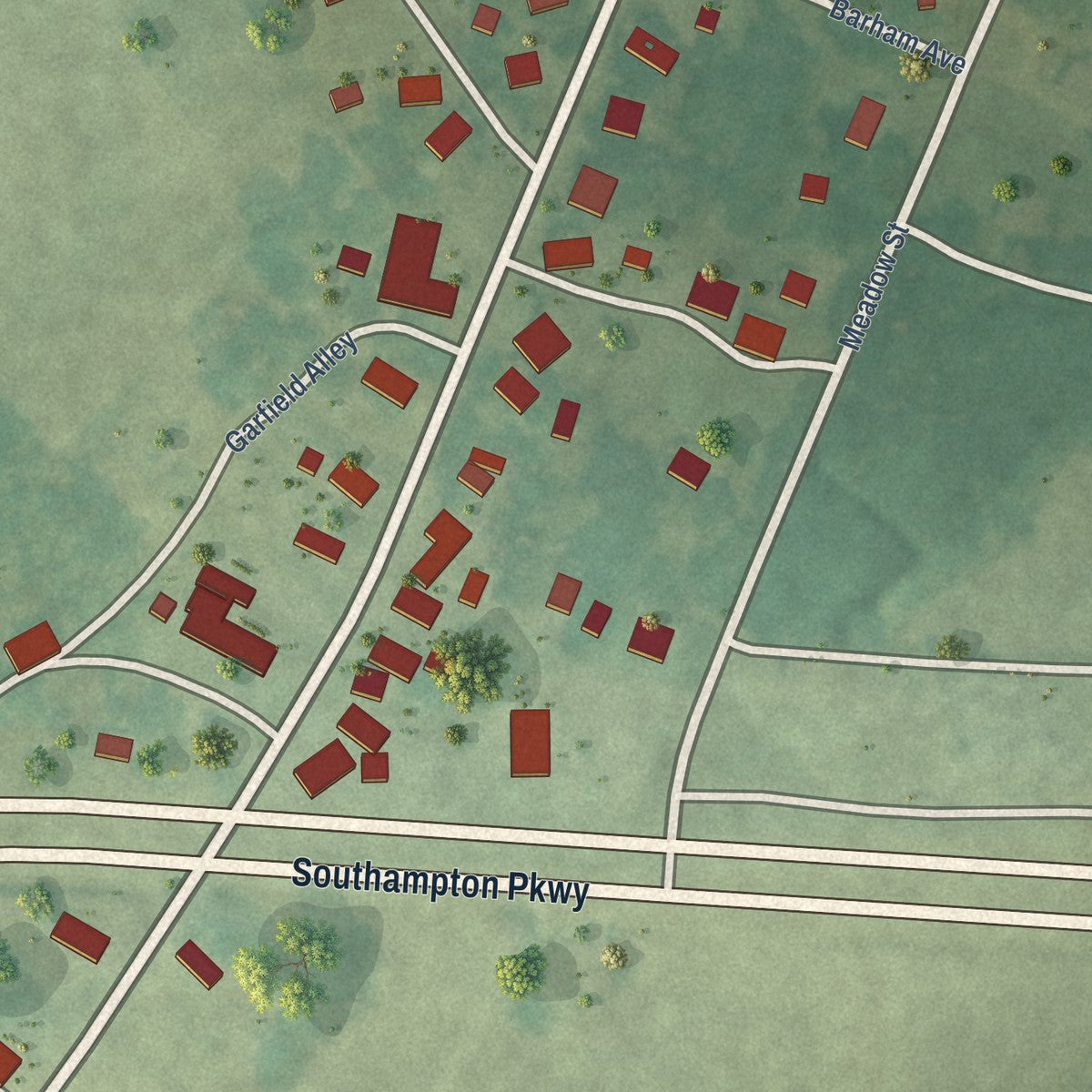 Close-up of the map of Capron, Virginia print showing street and building detail