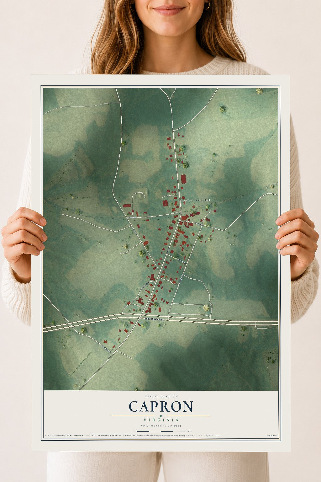 Map of Capron, Virginia, 18 x 24 inch unframed archival matte print
