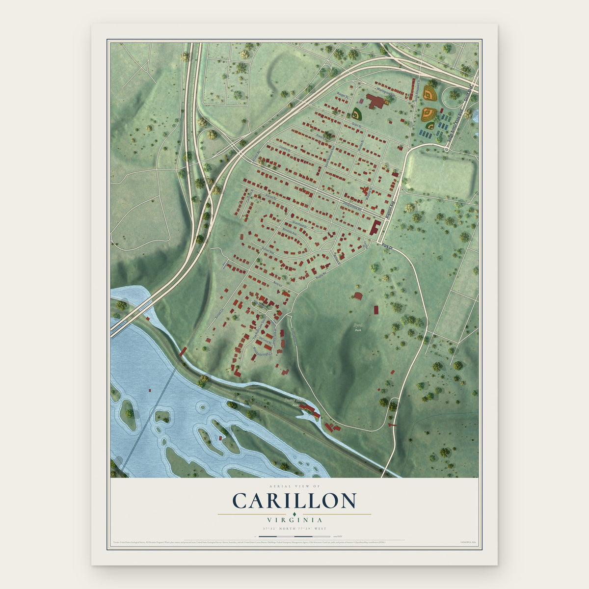 Carillon, Virginia map print, the full design