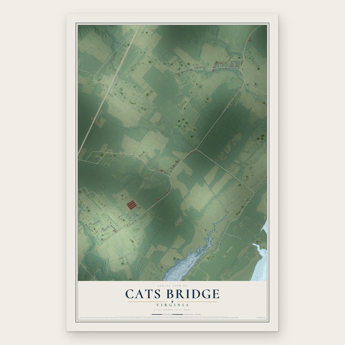Cats Bridge, Virginia map print, the full design
