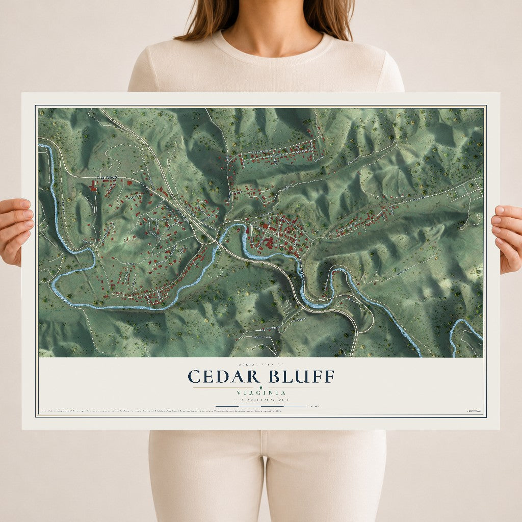Map of Cedar Bluff, Virginia, 18 x 24 inch unframed archival matte print