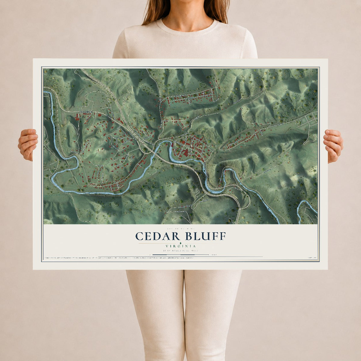 Map of Cedar Bluff, Virginia, 24 x 36 inch unframed archival matte print