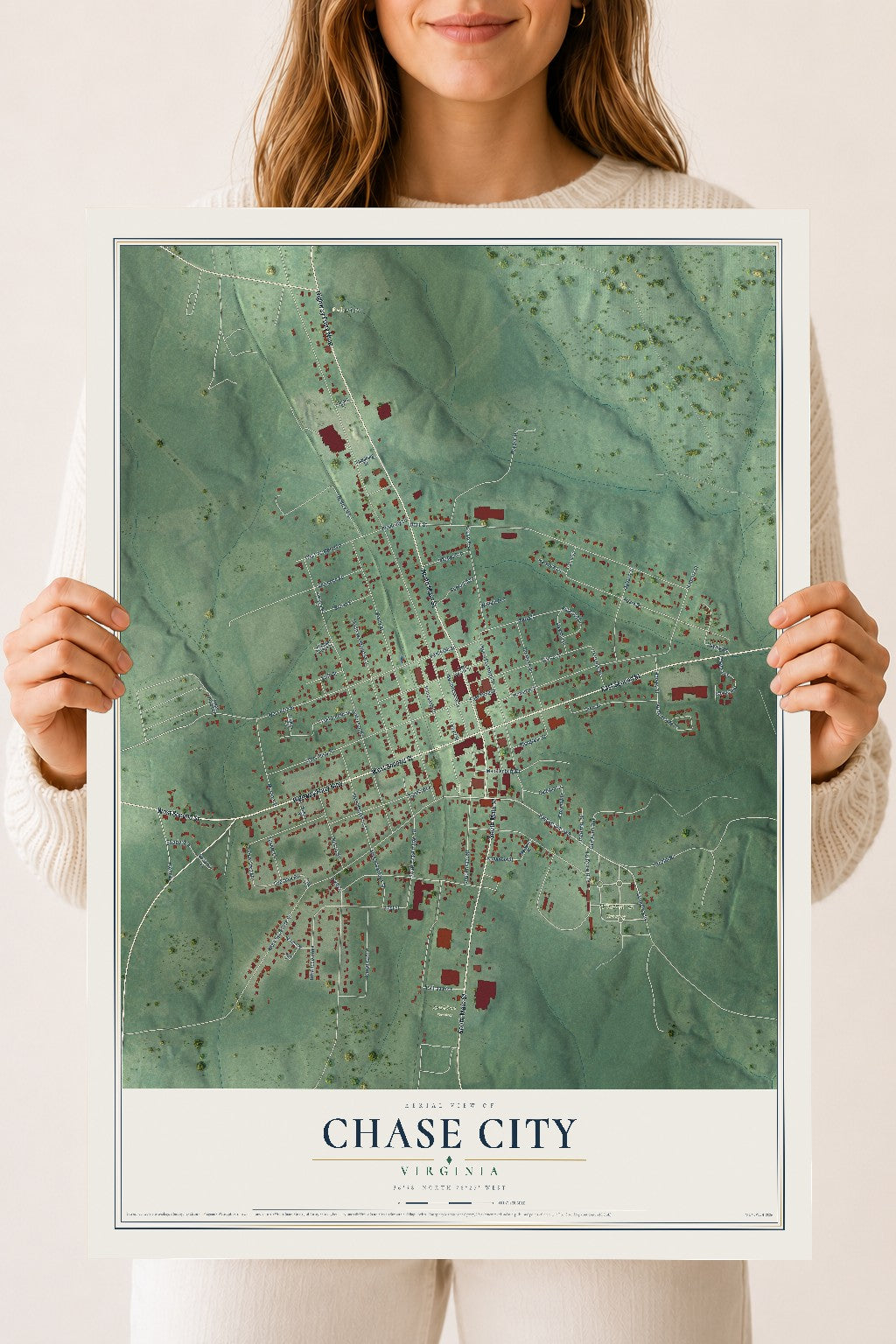 Map of Chase City, Virginia, 18 x 24 inch unframed archival matte print