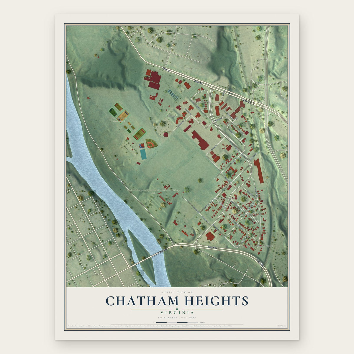 Chatham Heights, Virginia map print, the full design