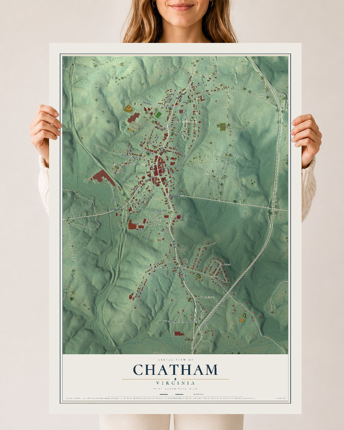 Map of Chatham, Virginia, 24 x 36 inch unframed archival matte print