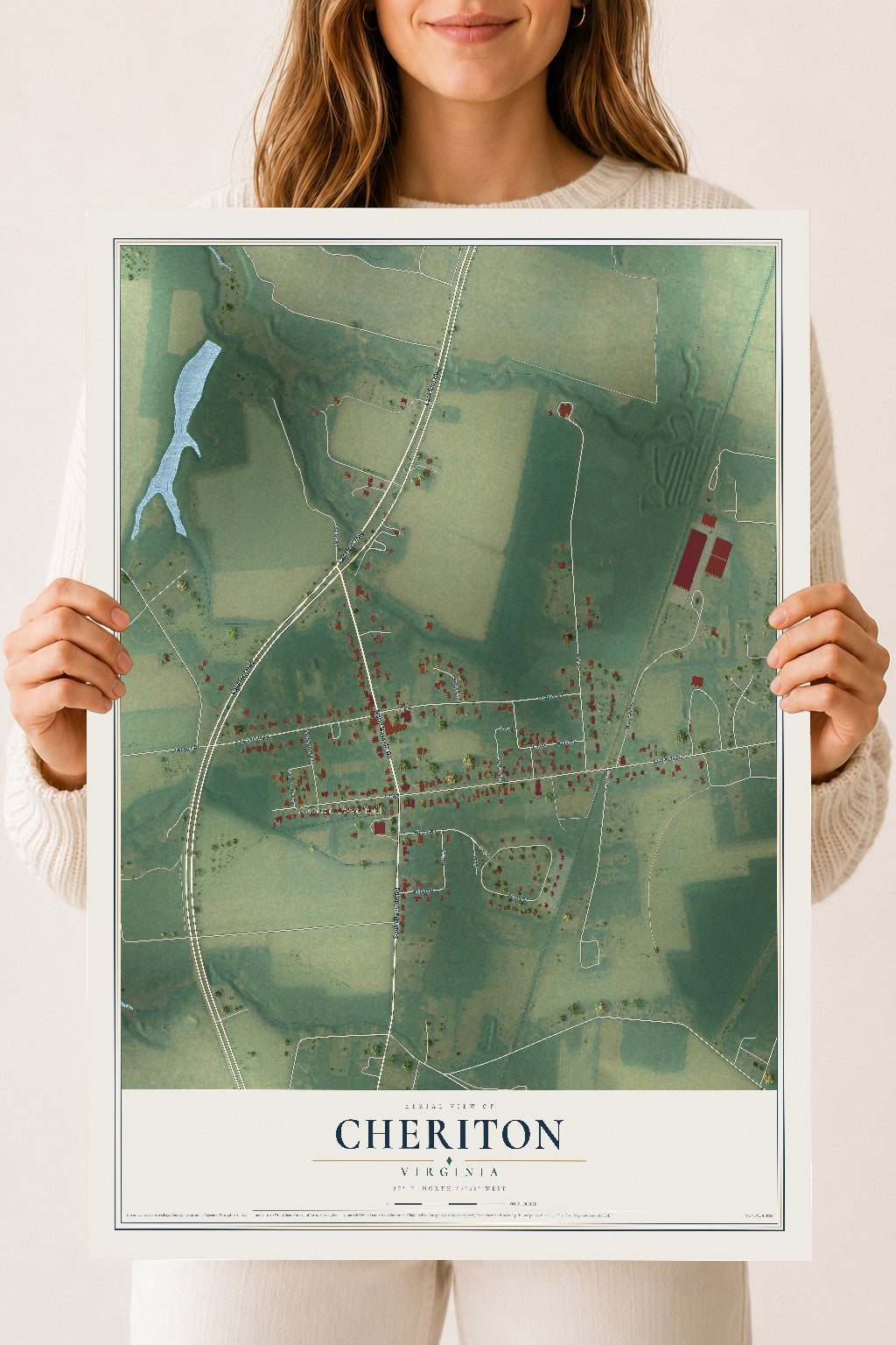 Map of Cheriton, Virginia, 18 x 24 inch unframed archival matte print