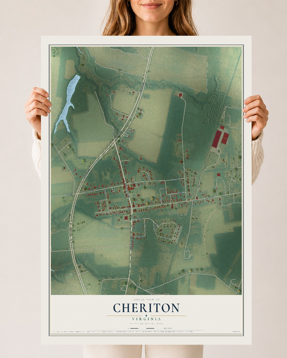 Map of Cheriton, Virginia, 24 x 36 inch unframed archival matte print