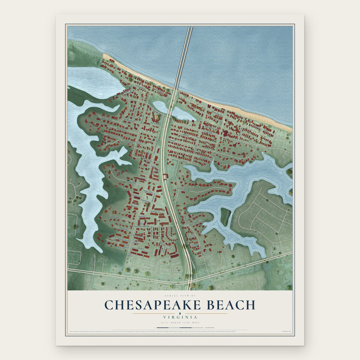 Chesapeake Beach, Virginia map print, the full design